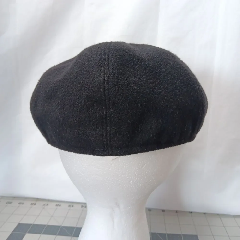 Aurega Milano Wool Flat Cap Black Made in Italy Size 59 Unisex